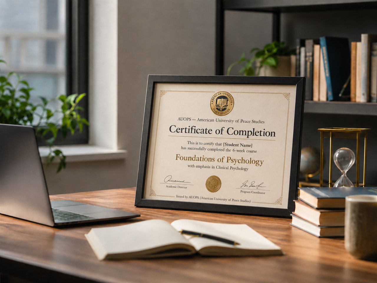 AUOPS academic program certificate displayed in a frame