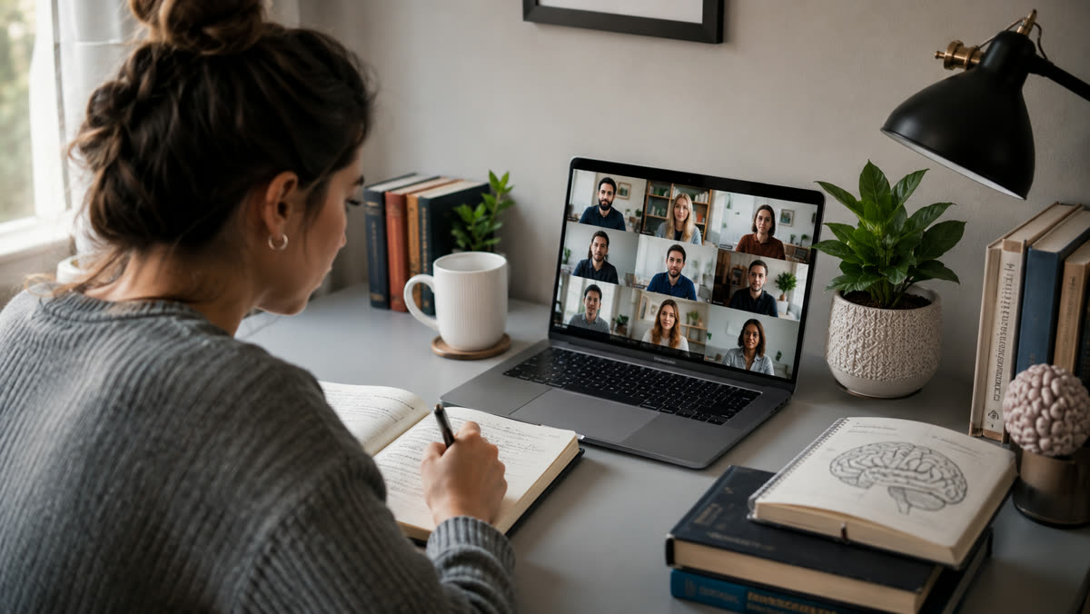 Student studying psychology online from home